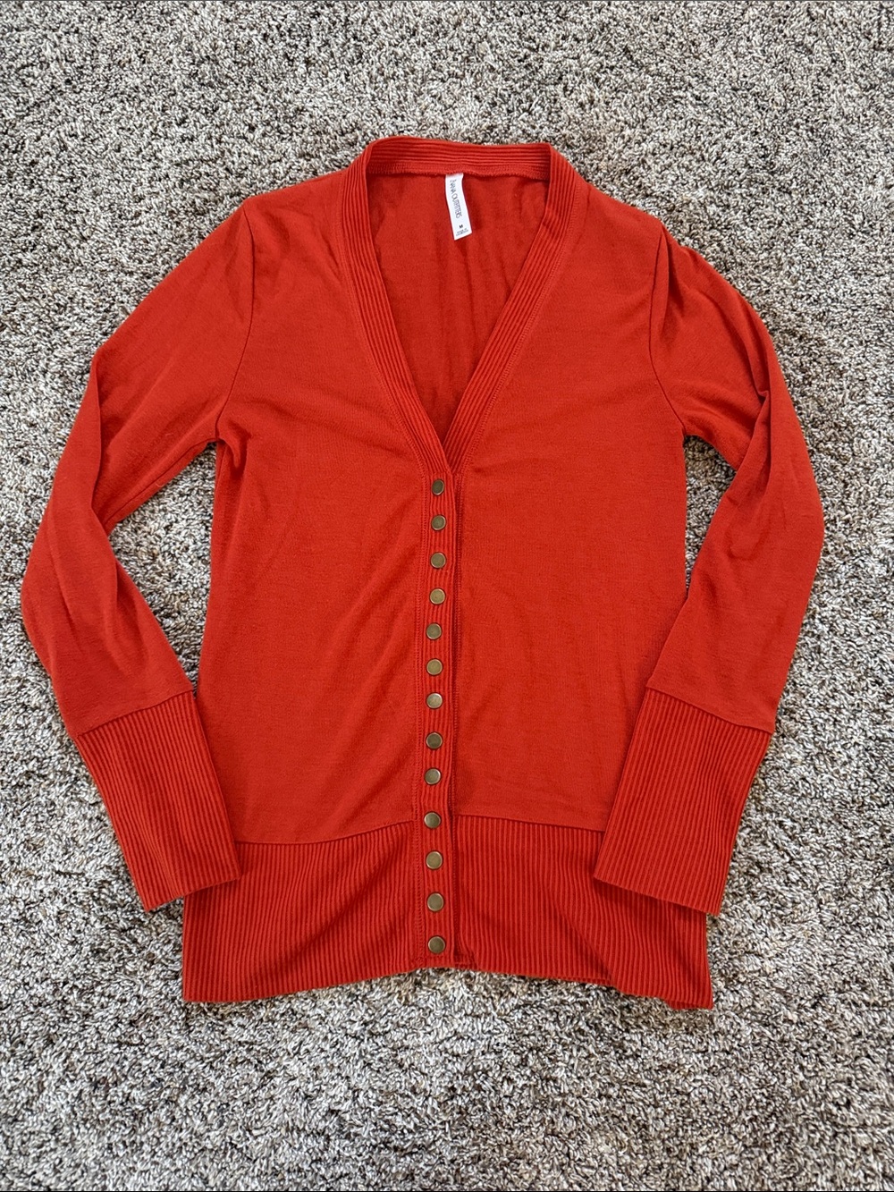 Zenana Outfitters Button-Front V-Neck Cardigan - Rust Orange